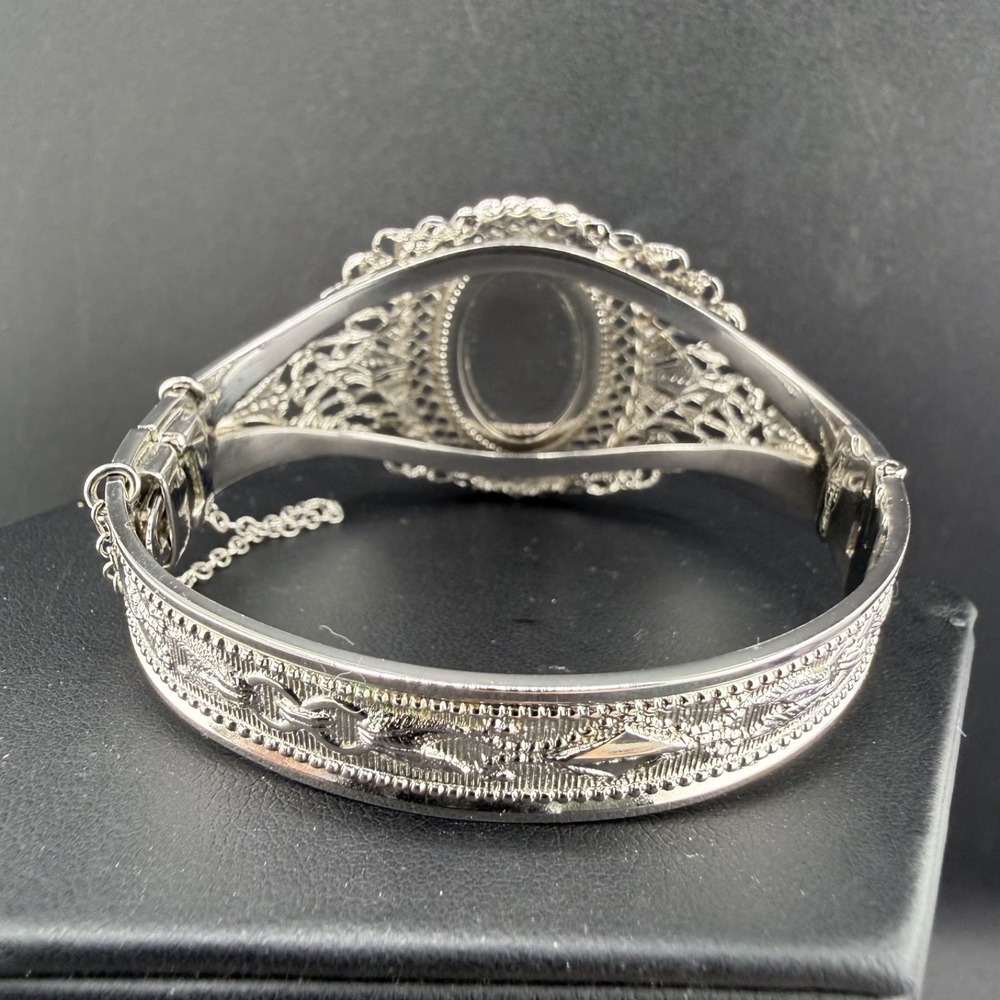Vintage Whiting & Davis Bangle Bracelet Hematite Silver Tone 6.5 - Picture 5 of 11